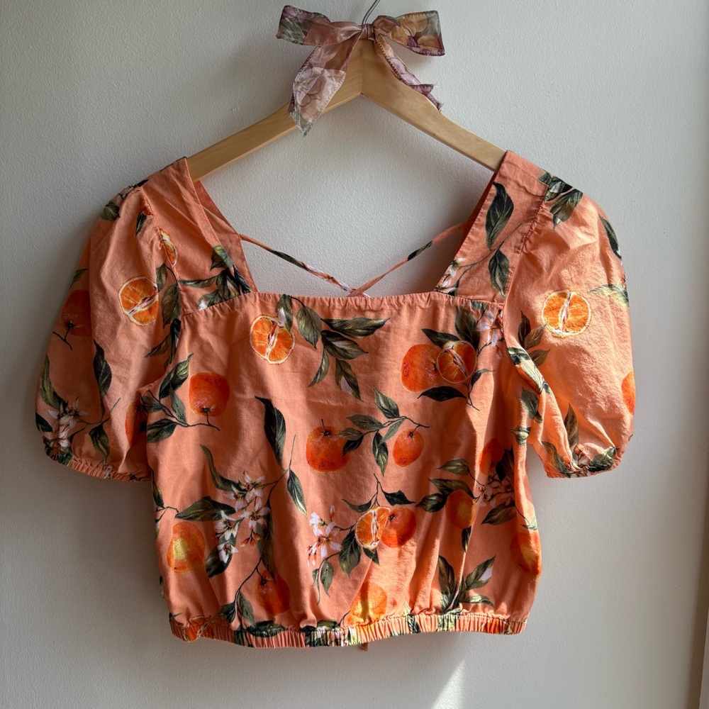 Floral Orange Puff Sleeve Top